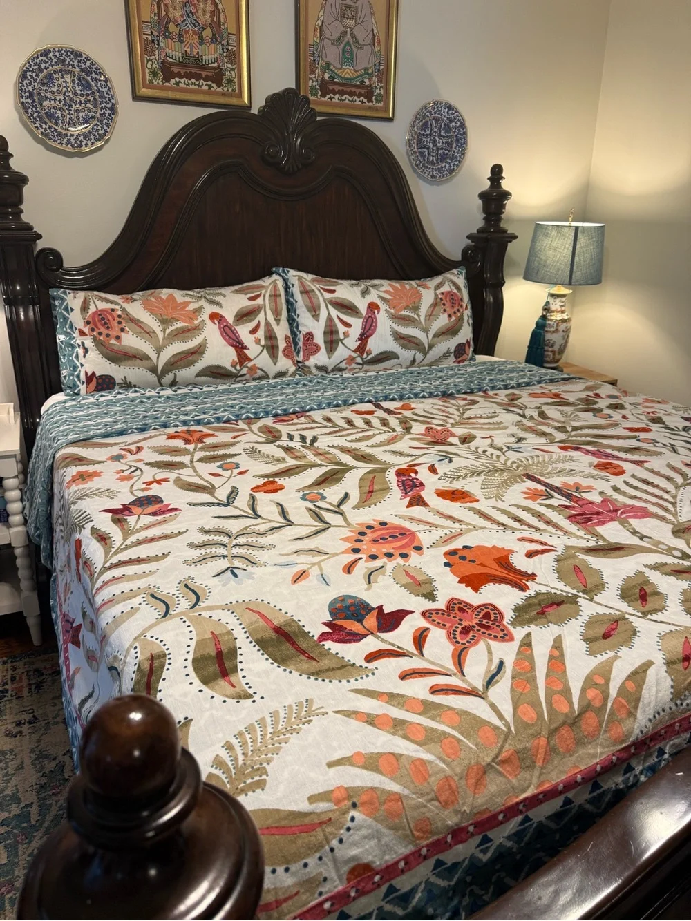 Anthropologie Manolo King Duvet Button Cover & 2 Pillow Shams Bedding Set Cotton